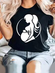 Camiseta Casual Para Mujer "Mejor Mamá Del Mundo" - Cuello Redondo Suave Y Elástico, Cómoda Para Todas Las Estaciones, Lavable A Máquina, Idea De Regalo Para El Día De La Madre, Diseño Sentimental, Tejido Ajustado Y Confortable - Oscuro - Ver 3