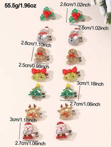 14件套女孩圣诞树、圣诞老人、驯鹿发夹套装 - 彩色 - 查看 6