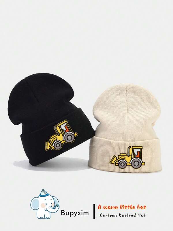 1pc Kids Hat, Boys Knitted Beanie, Girls Autumn/Winter Warm Knit Cap, Unisex Children Cold Weather Hat, Toddler Ski Mask, Embroidered Beanie Suitable For School, Outdoor, Casual, Travel, Party In Autumn/Winter