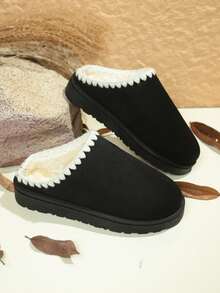 Women's Fluffy Fur Lined Thick Sole Snow Boots - Bohemian Anti-Slip Warm Durable Outdoor Shoes, Black Thick Sole Flat Winter House Slippers - Black - View 4