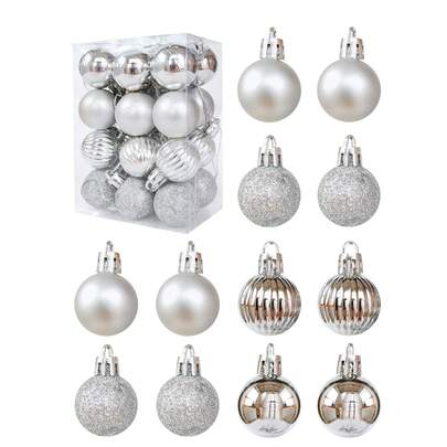 24个银色圣诞球挂饰，圣诞树装饰，节日派对悬挂装饰品，适用于花环、花束和室内/室外圣诞树，银色圣诞树球，预串设计，节日圣诞装饰，适用于节日派对、花环、花束、圣诞装饰、冬季房间装饰、圣诞家居装饰、圣诞礼物、圣诞装饰