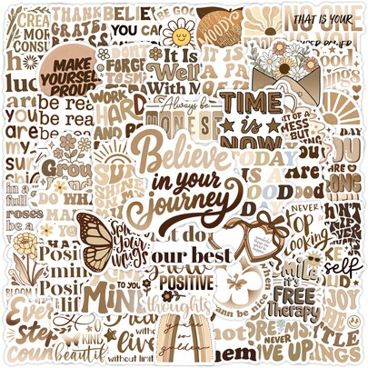50/100 Stücke Boho-Stil englische Inspirations-Themen Aufkleber, Handy Aufkleber, Artikel Dekorations Aufkleber Premium wasserfeste Vinyl Aufkleber für Scrapbooking, Tagebücher und Laptops - langanhaltend & dekorative Sammelalbum Zubehör für Erwachsene Aufkleber Bücherregal Transparente Aufkleber Buch Siegelbuch Aufkleber Buch