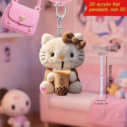 Sanrio 1 Stück 2D flache Hello Kitty Umarmungs-Tee Schlüsselanhänger, süßer Anhänger, Urlaubsgeschenkdekoration, Auto-Schlüsselanhänger, Rucksack-Geldbörsen-Schlüsselring, 2D flach, perfekt für Weihnachten