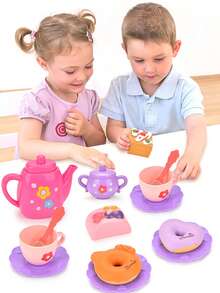Children's Tea Party Set 27 Pcs Kitchen Role Play Pretend Teapot Teacup Dessert Cake Toy Girl Christmas Gift