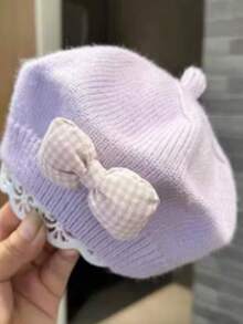 1pc Solid Color Knit Beret Hat For Baby Girls, Korean Style Infant Princess Artist Painter Cap - Multicolor - View 12