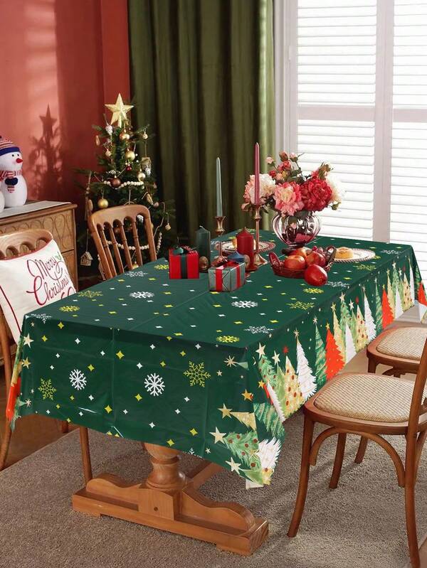 1 szt. świąteczny obrus, jednorazowy obrus z polietylenu w czerwoną kratę, 220*130 cm, z motywem choinki, świąteczny, klimatyczny obrus, dekoracja świąteczna, wystrój bożonarodzeniowy, ozdoby świąteczne do domu, ozdoby świąteczne, artykuły kuchenne, świąteczna dekoracja stołu, dekoracja stołu, wystrój domu