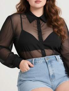 Blusa de malla Camiseta sexy con protección solar para mujer Blusa de malla - Top sexy con protección solar para mujer Blusas de Mujer - Negro - Ver 5