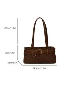 1pc Low Tea Solid Color Suede Fabric Shoulder Bag, Women's Retro Fashion Square Shoulder Bag With Top Double Handles, Zipper Closure, Suitable For Travel, Shopping, Dating, Women's Gift, Great For Commuting, Outdoor, Travel, Hiking , Office Bag
