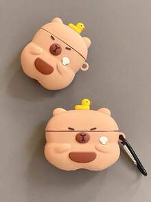 1pc Cartoon 3D Spoon-Holding Yellow Duck & Water Vole Silicone Protective Case For AirPods Pro, Suitable For AirPods 1/2/3/4, Shockproof Funny Earphone Case (Earphones Not Included) - Brown - View 4