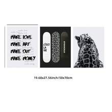 Zestaw 3 bezramowych, czarno-białych, retro, ściennych grafik, 1/3 szt., estetyczny, modny plakat kolażowy Y2K, grunge'owy wzór lamparta do akademika, sypialni i mieszkania | Awangardowy wystrój pokoju, starannie dobrana galeria ścienna