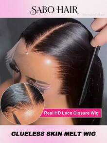 Wear And Go Glueless Bob Wig Human Blended Hair Straight 5x5 4x4 Pre-Cut HD Lace Glueless Wigs Pre-Plucked Transparent Lace Front Closure Wigs For Women 200% Density 10 Inch - Natural & Black - View 2