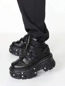 Punk Women's Ankle Boots Straps Screw Decors Thick Sole Short Boots Cosplay Outdoor Activities Shoes - màu đen - Xem 1