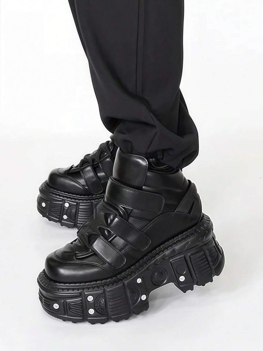 Punk Women's Ankle Boots Straps Screw Decors Thick Sole Short Boots Cosplay Outdoor Activities Shoes - màu đen - Xem 1