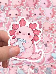 55 piezas de pegatinas impermeables de axolotl rosa lindo - Pegatinas de dibujos animados adorables de animales para botellas de agua, portátiles, álbumes de recortes y detalles para fiestas de adultos - Rosa vieja - Ver 5
