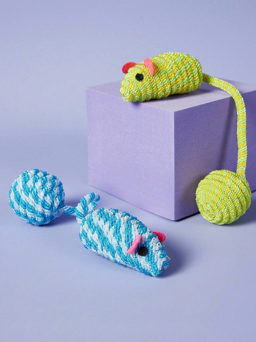 PETSIN One Cat Mouse Colored Braided Rattail Ball Toy With Rustling Sound For Cats To Enjoy Playing And Amusing Themselves, Pet Toy Use Only - Multicolor - View 1