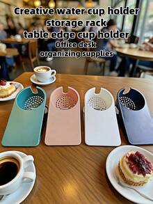 1pc Creative Water Bottle Holder And Desk Organizer. This Plastic Storage Holder Is Placed On The Edge Of The Desk And Serves As A Cup Holder For The Office Table. It Is Made Of High-Quality Plastic, Lightweight .