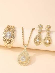 三件套女士时尚首饰套装：项链、耳环、手链，中东复古镂空设计，适合新娘、婚礼、派对、节日活动、女士节日礼物、日常佩戴及情人节配饰 - 彩色 - 查看 4