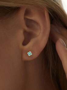 1 pieza Pendiente elegante de plata de ley S925 con diseño geométrico de flor y trébol de turquesa, regalo del Día de San Valentín - pendiente único - Ver 3