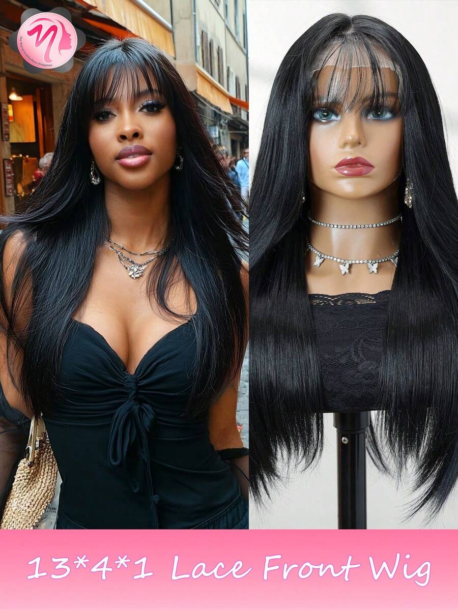 Peruci frontale din dantelă cu parte în T, 13*4*1, linie de păr pre-smulsă, sintetice, rezistente la căldură, păr drept, 22 de inci, negru, separare parțială, utilizare zilnică, calitate înaltă, pentru femei, aspect natural, peruci sintetice moi de bună calitate, potrivite pentru începători, peruci pentru femei, păr sexy, peruci drepte pentru femei, peruci de 22 de inci, peruci negre