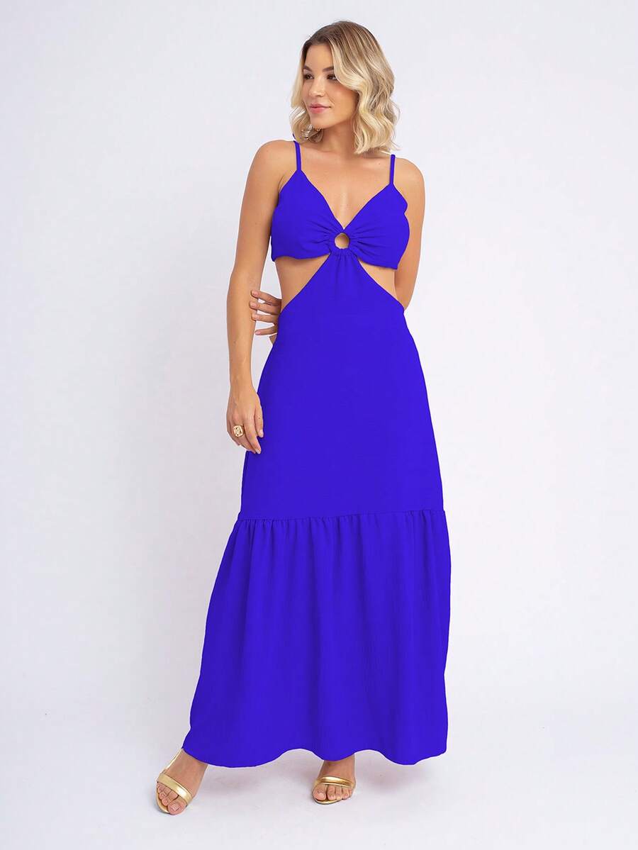 Long Party Dress Low-Cut Tank Top Elegant Summer - Màu xanh lam - Xem 1