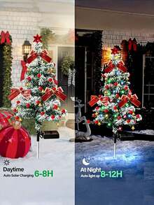 Solar Powered Bowknot Christmas Tree Stake Light - DIY Bow/String Lights/Bells, Independent Solar Panel, Solar Powered Outdoor Christmas Tree Lighting, Yard Decor, Multi-Color LED, Solar Stake, Suitable For Pathways, Patios, Walkways, Lawns, Yards, Christmas Decor (Cute Style), Mood Lighting, Garden Lights, Outdoor Waterproof IP65 Christmas Decor Fairy Lights, Mini Christmas Tree, Christmas Decor Gift, Best Gift For Couple, Best Gift For Christmas Decoration!