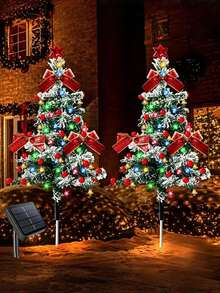 Solar Powered Bowknot Christmas Tree Stake Light - DIY Bow/String Lights/Bells, Independent Solar Panel, Solar Powered Outdoor Christmas Tree Lighting, Yard Decor, Multi-Color LED, Solar Stake, Suitable For Pathways, Patios, Walkways, Lawns, Yards, Christmas Decor (Cute Style), Mood Lighting, Garden Lights, Outdoor Waterproof IP65 Christmas Decor Fairy Lights, Mini Christmas Tree, Christmas Decor Gift, Best Gift For Couple, Best Gift For Christmas Decoration!