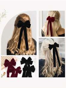 2 piezas Lazos de terciopelo para el cabello de niñas color borgoña, Clips de cabello de terciopelo, Sujetadores de cola de caballo, Accesorios para el cabello fino para adolescentes, Accesorios para el cabello para fiesta de graduación y cumpleaños - Multicolor - Ver 7