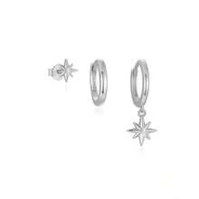 Kit 3 Pairs Fashion Star Drop Earrings Hoop Earrings Star Stud Earrings Set - Bạc - Xem 5