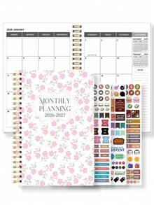 全新 1 本 2026 年 1 月至 2027 年 12 月月度计划本，简约活页式，粉色，包含每日、每周和每月计划，2026 至 2027 年学校办公用品，女士办公桌复活节礼物 - 彩色 - 查看 6