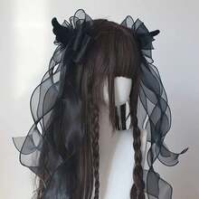 2 Angel Wing Lace Hair Clips With Large Bow, Y2K Lolita Style Black Double Ponytail Accessories, Suitable For Gothic Lolita Fashion - Black 2 Pieces - View 2