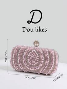 优雅的泪珠形粉红珍珠晚宴手拿包，适合旗袍的高端订婚手提包，配有金属链带，优雅的女士派对包适合舞会、婚礼、毕业舞会、正式晚宴/宴会，完美搭配女士毕业舞会礼服、毕业舞会配饰、亮片礼服、闪亮礼服、女士优雅礼服。 - 粉色 - 查看 7