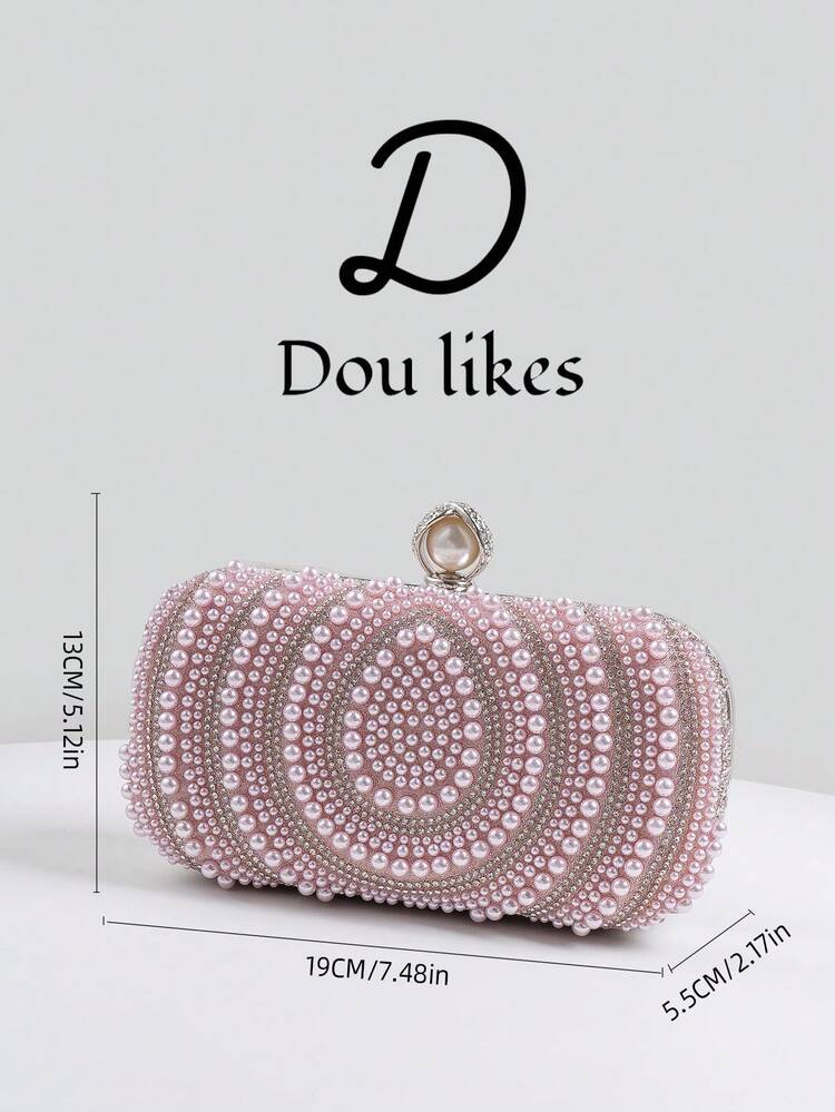 优雅的泪珠形粉红珍珠晚宴手拿包，适合旗袍的高端订婚手提包，配有金属链带，优雅的女士派对包适合舞会、婚礼、毕业舞会、正式晚宴/宴会，完美搭配女士毕业舞会礼服、毕业舞会配饰、亮片礼服、闪亮礼服、女士优雅礼服。 - 粉色 - 查看 7