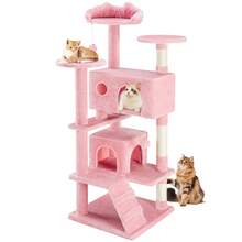 Torre de árbol de gato Sweetcrispy para gatos de interior, muebles para mascotas de varios niveles de 54 pulgadas de altura, casa de juegos estable para gatitos con poste rascador de sisal, gran condominio, escalera de escalada - Rosa - Ver 2