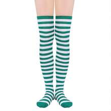 Womens Thigh High Socks Striped High Knee Socks Knee High Socks For Cosplay Long Socks Over The Knee Leg Warmers - Green White - View 8