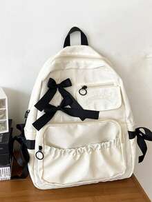 女士时尚背包 学校背包 书包 休闲背包 背包 便携节日大容量徒步旅行背包 周末旅行背包 大学背包 尼龙帆布时尚大背包 夏季周末包 学院风露营户外度假通勤学校高中初中大学休闲简约恶作剧礼物 个性化学生高中生大学生毕业生初中生中学生青少年女孩情人节 - 白色 - 查看 2
