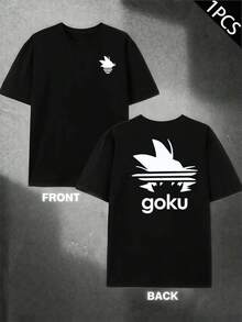 Goku Anime Style T-Shirt, Men's Double-Sided Printed T-Shirt, Fashion Casual Round Neck, 220g/M2 Pure Cotton (1 Piece) - 黑色 - 查看 1