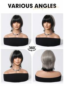12 Inch Short Mullet Head Wigs With Bangs Synthetic Straight Women Short Hair Wig For Daily Party Cosplay Wigs, Brown Layered Wig For Women Long Straight Wigs With Curtain Bangs, Hair Synthetic High Density Heat Resistant Hair Wig For Daily Party,Natural Sexy Simple Casual Sports Preppy Cosplay Heat Resistant Fake Hair Or Holiday Party Everyday Wear,Halloween Christmas Gifts, Gifts For Girlfriends,Gifts For Girlfriends - 間色 - 查看 6