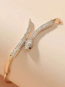 1pc Snake-Shaped Crystal Bangle Bracelet - Serpentine Design With Sparkling Crystals - Chic Accessory For Elegant Outfits