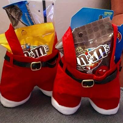 6 pezzi Sacchetti regalo a forma di pantaloni di Babbo Natale - realizzati in tessuto di poliestere rosso e bianco con fibbia dorata, perfetti per decorazioni natalizie, regali per feste, decorazioni per la casa e la cucina, la scelta migliore per il Natale