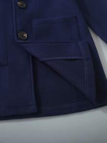 Young Boy's Solid Color Dual Pocket Casual Long Sleeve Hooded Jacket, Winter - Royal Blue - View 4