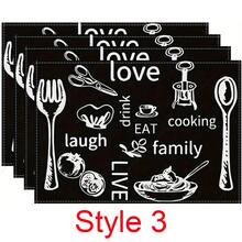 4 bucăți de veselă impermeabilă din in, cu text și suporturi de masă cu model de fibre de lemn, suporturi de masă rezistente la căldură pentru bucătărie, suporturi de masă rezistente la căldură din in, în stil occidental, potrivite pentru casă, hotel, restaurant, întâlniri de sărbători, petreceri și decorarea mesei