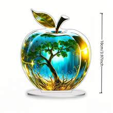 1pcs2D Flat Thickness 0.3 Cm Crystal Apple Creative Home Living Room Desktop Decoration, Colorful Acrylic Vibrant Bohemian Style, Collected Statues, Desktop Plaques, Suitable For Living Room, Bedroom, Study And Office Decoration