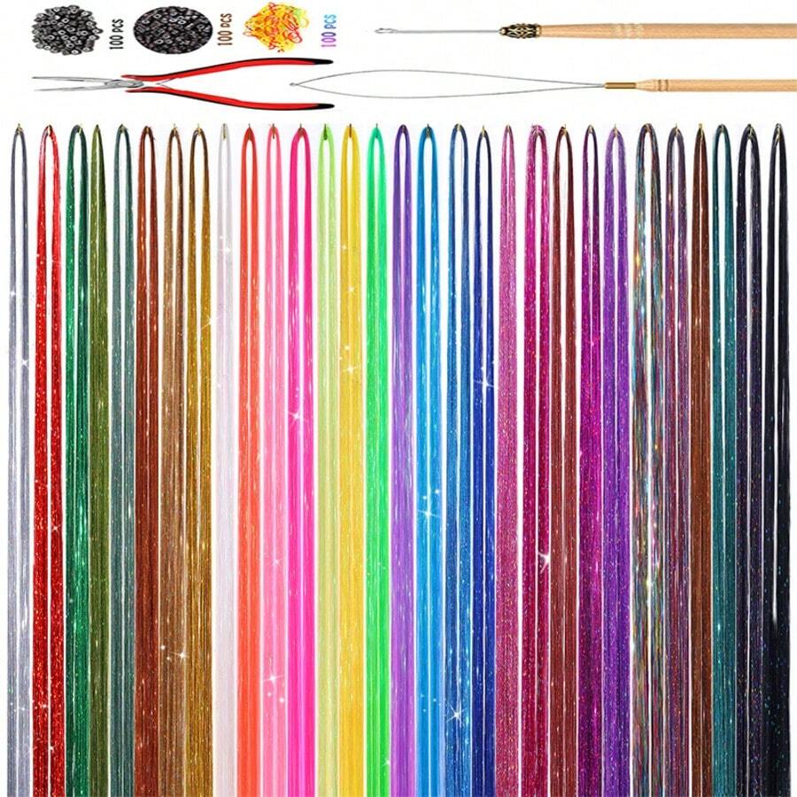 Laser Gold Thread 30 Colors Hair Extension Kit + Tools - Multicolor - View 1