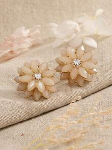 1 对时尚花瓣对称色块绿色和橙色耳环，带水钻装饰，情人节、妈妈、母亲、母亲节、礼物 - 耳環 - 查看 8