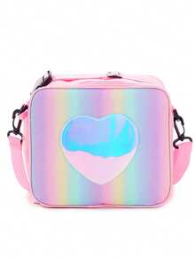 Bolsa de almuerzo aislada con efecto holográfico arcoíris láser, caja de almuerzo tipo bento para picnic al aire libre, bolsa de hombro minimalista - Rosa - Ver 8