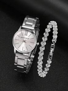 2/1pc Roman Graduated Steel Band Teen's Student Watch Bracelet Jewelry