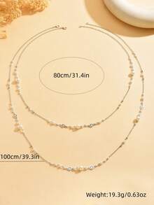 1 套 2 件奢华别致仿珍珠多层项链、复古流苏毛衣链、精致镂空花链长项链和吊坠适合女性日常、度假、派对佩戴 - 銀色 - 查看 6