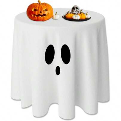1/2 件万圣节桌布 - 圆形可爱鬼可洗桌布，不给糖就捣蛋桌裙装饰派对用品，万圣节摄影背景桌布，照片道具装饰礼品
