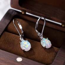 2 Pairs Of Imitation Opal Inlaid Hanging Earrings - Multi Colored Options For Daily Wear And Parties - Hypoallergenic, High-Quality And Fashionable Jewelry Gifts - Silvery white opal - View 10