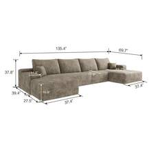 135*69" Cloud Sectional Sofa With 1 Ottoman,Modern Minimalist Upholstered Couches, Comfort U Shaped Sofa For Living Room,Deep Seat Corner Couch,No Assembly Required ,Grey(Plush Corduroy Fabric) - 左向躺椅+3座+1腳凳(駝色) - 查看 8